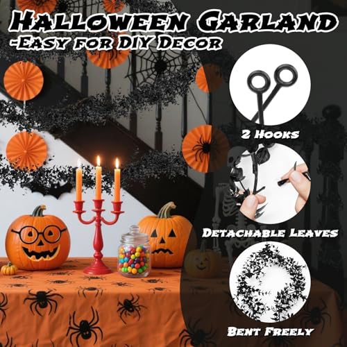 Black Halloween Garland for Mantle - 2 Pack, 5.9Ft Eucalyptus Vines