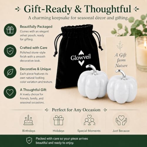 Clear Quartz Pumpkin Figurine - Gemstone Carving for Energy Amplification & Fall Decor - 2 Pack