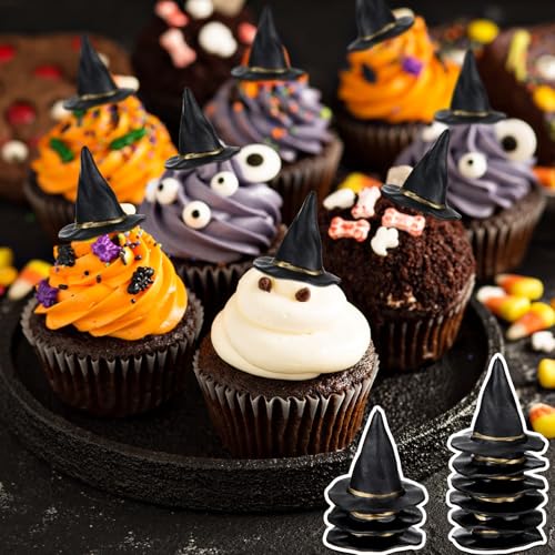 Mini Witch Hats for Halloween Crafts - Black PVC, Bulk Pack of 50