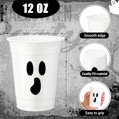 Scary Halloween Ghost Face Plastic Cups - 50 Pack, 12 oz, Spooky Party Supplies
