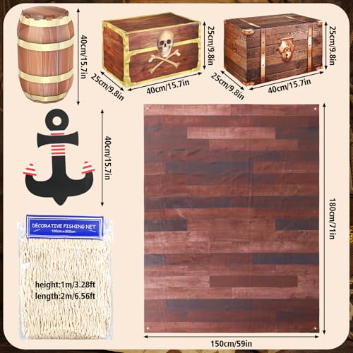 Pirate Treasure Chest Set with Backdrop and Decorations for Party and Halloween