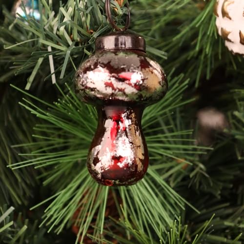 12 Pcs Distressed Glass Mushroom Christmas Tree Ornaments - Multicolor