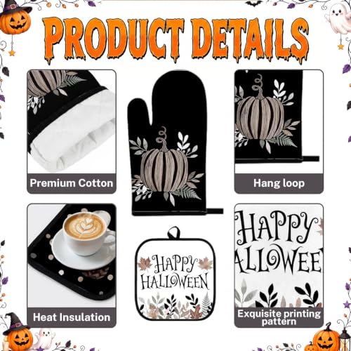 Halloween Ghost Kitchen Decor Set with Towels & Oven Mitts - Neutral Spooky Style