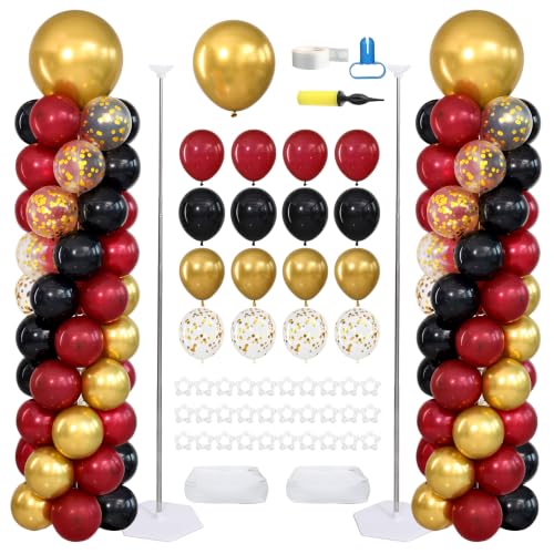 Black Burgundy Gold Balloon Column Stand Set for Party Decorations - Variation: Black Burgundy Gold