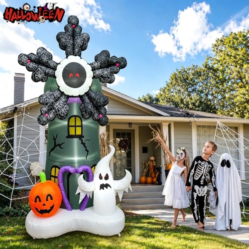 Halloween Inflatable Spinning Ghoul Mill - 8FT Giant Yard Decoration with Pumpkin Ghost & LED Lights