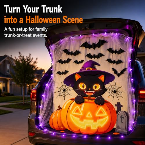Halloween Trunk or Treat Car Decorations Kit with LED Lights & Backdrop