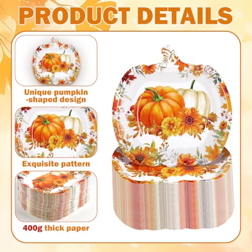 Kochorie 100-Pack 9-Inch Pumpkin-Shaped Thanksgiving Plates - Bulk Fall Tableware