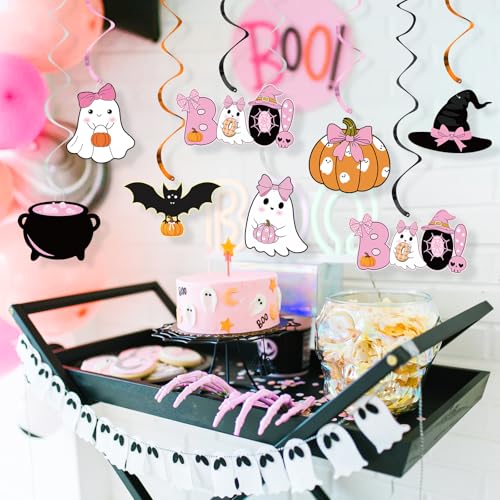 Halloween Hanging Swirl Decorations Set - Pink Ghost Bat Pumpkin Bows Party Streamers