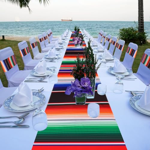 Newwiee 108 Pcs Mexican Party Decorations Set - Colorful Table Runner & Chair Sashes