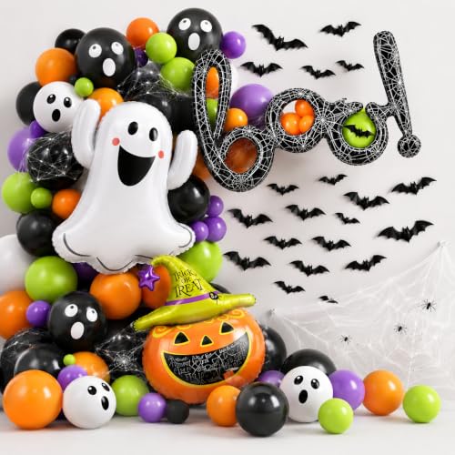 Halloween Balloon Arch Kit with Ghost and Pumpkin Foil Balloons - 184pcs Party Decor