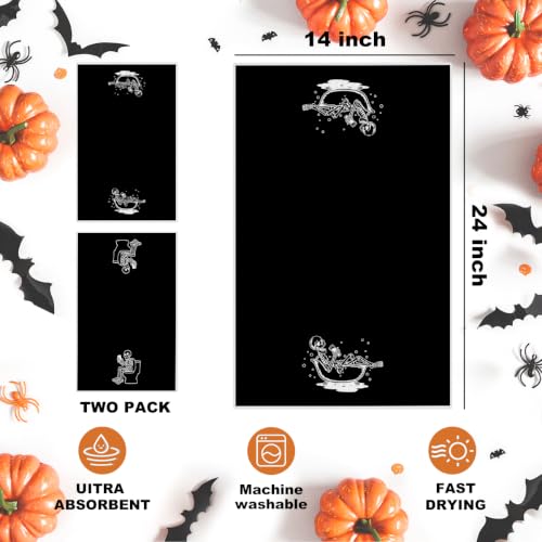 Jztco 2 Pcs Skeleton Hand Kitchen Towels - Halloween Skull Dishcloths, Multi 1447