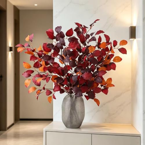 Fall Eucalyptus Stems Artificial 39 Inch - Amaranth Leaves, Pack of 3