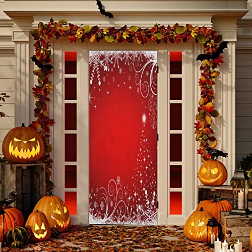 Winter Snowflake Door Cover - Christmas Porch Banner A 35 x 79 Inch