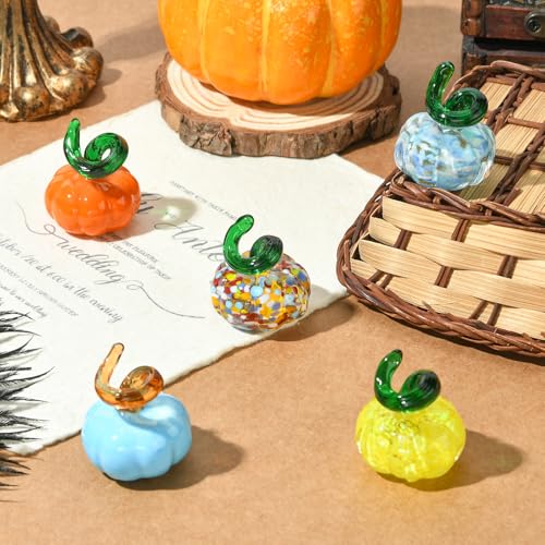 Mini Blown Glass Pumpkin Figurines Set - Halloween Thanksgiving Fall Home Decor - Variation of Pumpkin