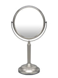 Indecor Home Stainless Steel Tabletop Makeup Vanity Mirror 1X and 3X Magnification Round Swivel Mirror for Desk, Bedroom, Bathroom Brushed Nickel