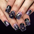 Halloween Witch Press on Nails Short Square Black Purple with Cap & Cobweb - Style27