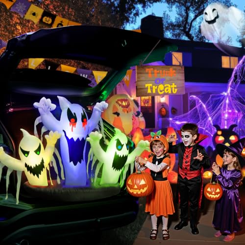 Halloween Inflatable Ghost Car Decorations Kit with LED Lights – Trunk or Treat, Outdoor Use, Includes Ropes & Stakes Variation of Ghost