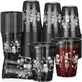 Halloween Skeleton Plastic Cups - 100 Pcs 12 oz Disposable Black Skeleton Variations