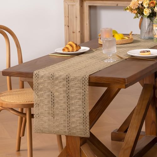Burlap Boho Table Runner 12x120 Inches for Farmhouse & Rustic Decor - Brown