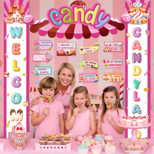 Pink Candyland Welcome Door Banner & Party Decorations - Kids Birthday & Holiday, Candy Theme, Halloween Christmas