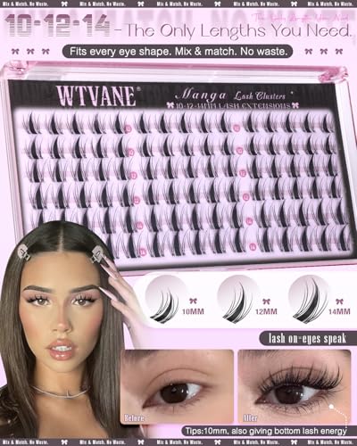 Fairy Style Manga Lash Clusters - Natural Wispy Eyelash Extensions 10-14mm - Black+Pink Variation