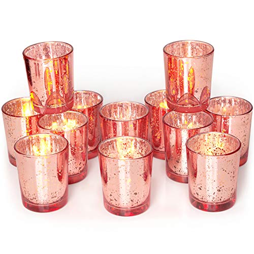 Rose Gold Votive Candle Holders Set of 12 Mercury Glass Decor