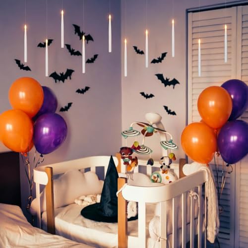 White Floating Candles with Wand - 10.8 Inch LED Set for Halloween & Party Decor - Leejec 10Pcs