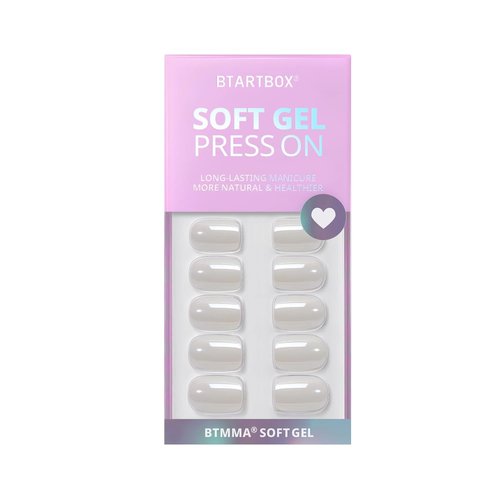 BTArtbox Press On Nails - Short White Soft Gel Square Chrome Tips | Reusable 30-Piece Kit in 15 Sizes - Vanilla Glazed