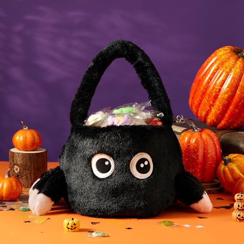 Halloween Plush Candy Basket Pink Black Spider Trick-or-Treat Bag