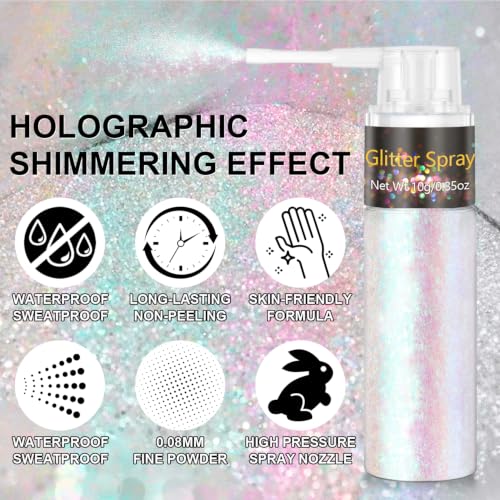 Holographic Hair and Body Glitter Spray - Mermaid Variation, Ultra Fine Sparkle Dust for Festivals & Makeup