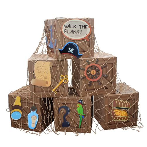 Pirate Party Decorations Set with Treasure Boxes, Net, Photo Props for Halloween & Adventure Events