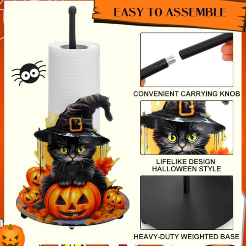 Halloween Black Cat Pumpkin Paper Towel Holder - Festive Kitchen Decor
