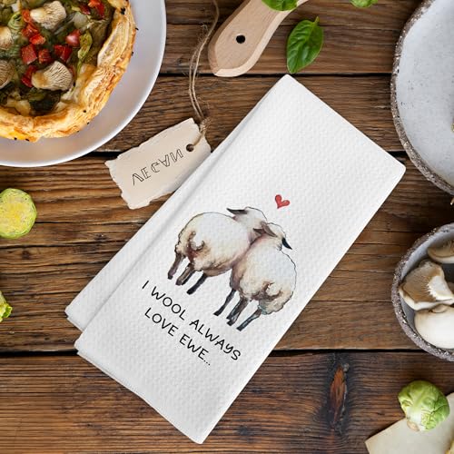 Sheep Valentines Day Kitchen Towels - Lamb Sheep Couple Gift - 16x24 Inches