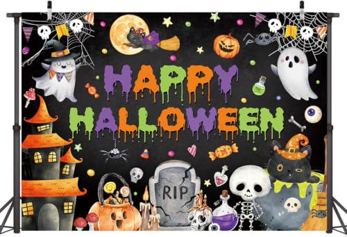 8x6FT Halloween Backdrop Banner for Kids Spooky Ghost Photo Booth Decoration