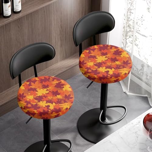 Fall Maple Leaf Bar Stool Cover Set of 2 - Elastic Washable 14-16 Inch for Round Stools