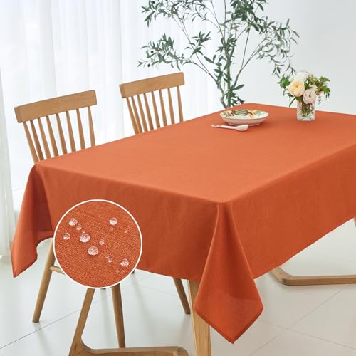 Water-Resistant Linen Textured Rectangular Tablecloth 60x108 Inch - Rust - Spillproof & Wrinkle-Free