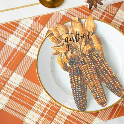 Halloween Paper Placemats - Orange Plaid Disposable Table Decor - 18 Sheets