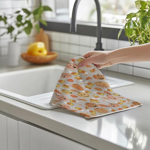 Halloween Candy Corn & Pumpkin Kitchen Hand Towels - 2PCS Fall Decor