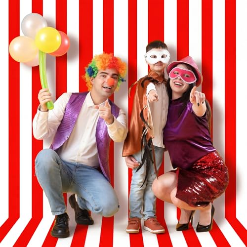54 Inch x 100 ft Red and White Striped Disposable Tablecloth Roll with Cutter