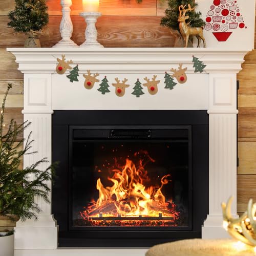 Christmas Reindeer Banner with Felt Garland Holiday Wall Decor Indoor Party Decorations