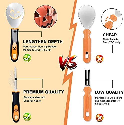 Halloween Pumpkin Carving Kit - Silver and Orange 21 pcs Safe & Easy Tools with Stencils for Jack-O-Lanterns