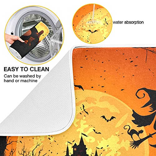 Halloween Pumpkin Witch Dish Drying Mat 16x18 Reversible Kitchen Counter Decor