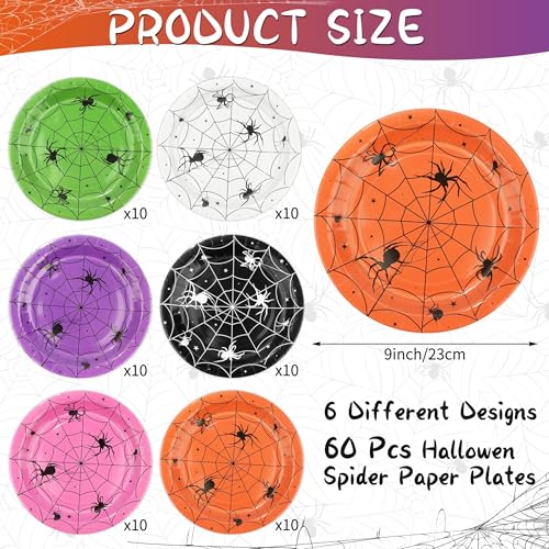 60 Pack Halloween 9-Inch Paper Plates with Spider Web Design, Disposable Party Tableware