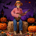 Halloween Animatronic Skeleton with Banjo - Light Up Eyes & Sound Activated, Funny Voice, Indoor Outdoor Decor - Variation of Banjo Playing Skeleton