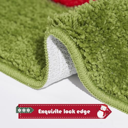 Green Christmas Believe Runner Rug with Snowflakes and Reindeer - Non-Slip Winter Decor, 47x20 inches