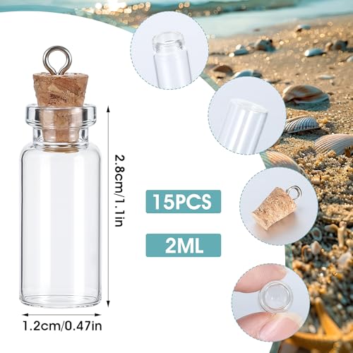 15 Pcs Mini Glass Bottles with Cork - 2ml Tiny Jars for DIY Crafts & Decorations