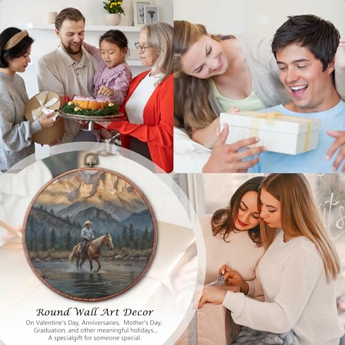 Round Western Cowboy Canvas Wall Art - 10x10 Inches - Variation 07