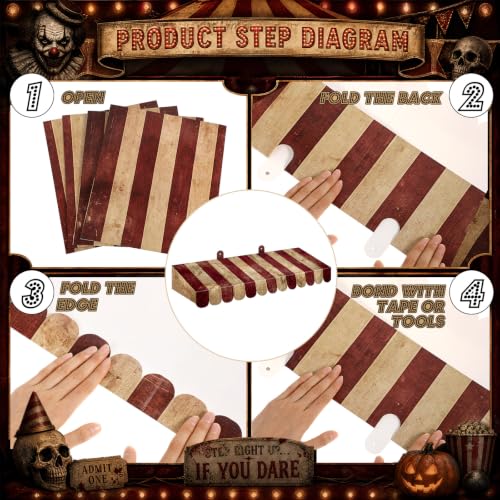 Halloween Awning Decoration - Creepy Circus Theme, Red & White Striped, 4 Pack