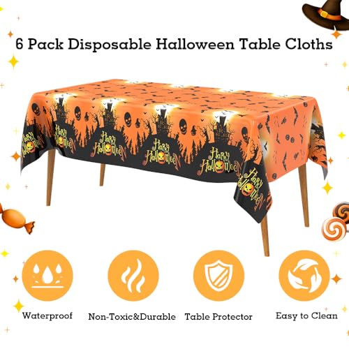 Yellow Halloween Disposable Plastic Tablecloth 6pcs 108x54 Inches for Party Decor