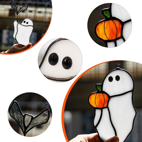 Halloween Ghost Stained Glass Window Hanging Suncatcher Gift - Spooky Decor